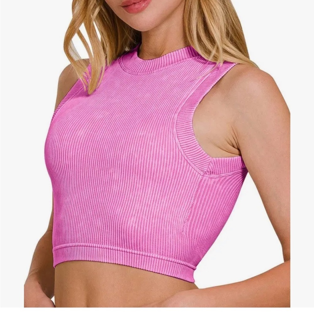 Zenana Washed Gray Ribbed Seamless Crop Tank NWT L/XL NEW Line